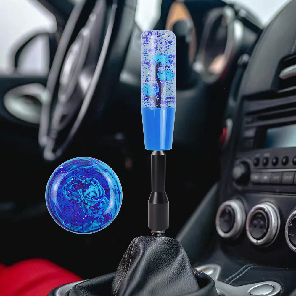 Brand New JDM Glitter Blue Rose Flowers Manuel Gear Stick Shift Knob M8 M10 M12 & Black Shifter Extender Extension