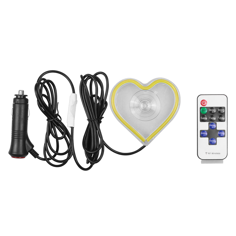 BRAND NEW UNIVERSAL LOVE HEART YELLOW LED Neon Flash Light Car Window Glow Electric Remote Control Lamp