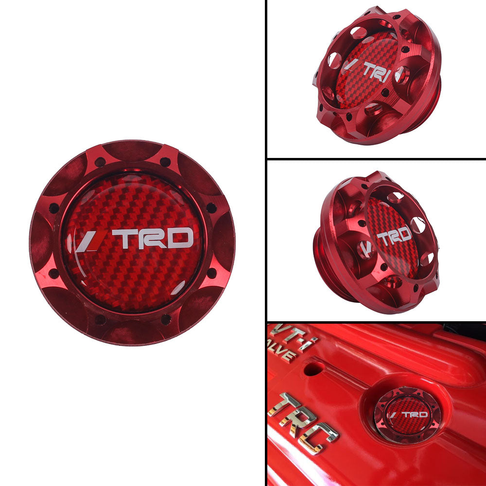 Brand New Toyota TRD Real Carbon Fiber Sticker ALUMNIUM Red Billet Engine Oil FILLER Cap