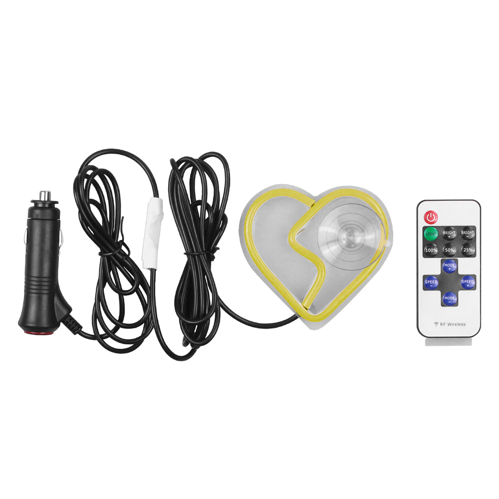 BRAND NEW UNIVERSAL BROKEN LOVE HEART YELLOW LED Neon Flash Light Car Wind Glow Electric Remote Control Lamp