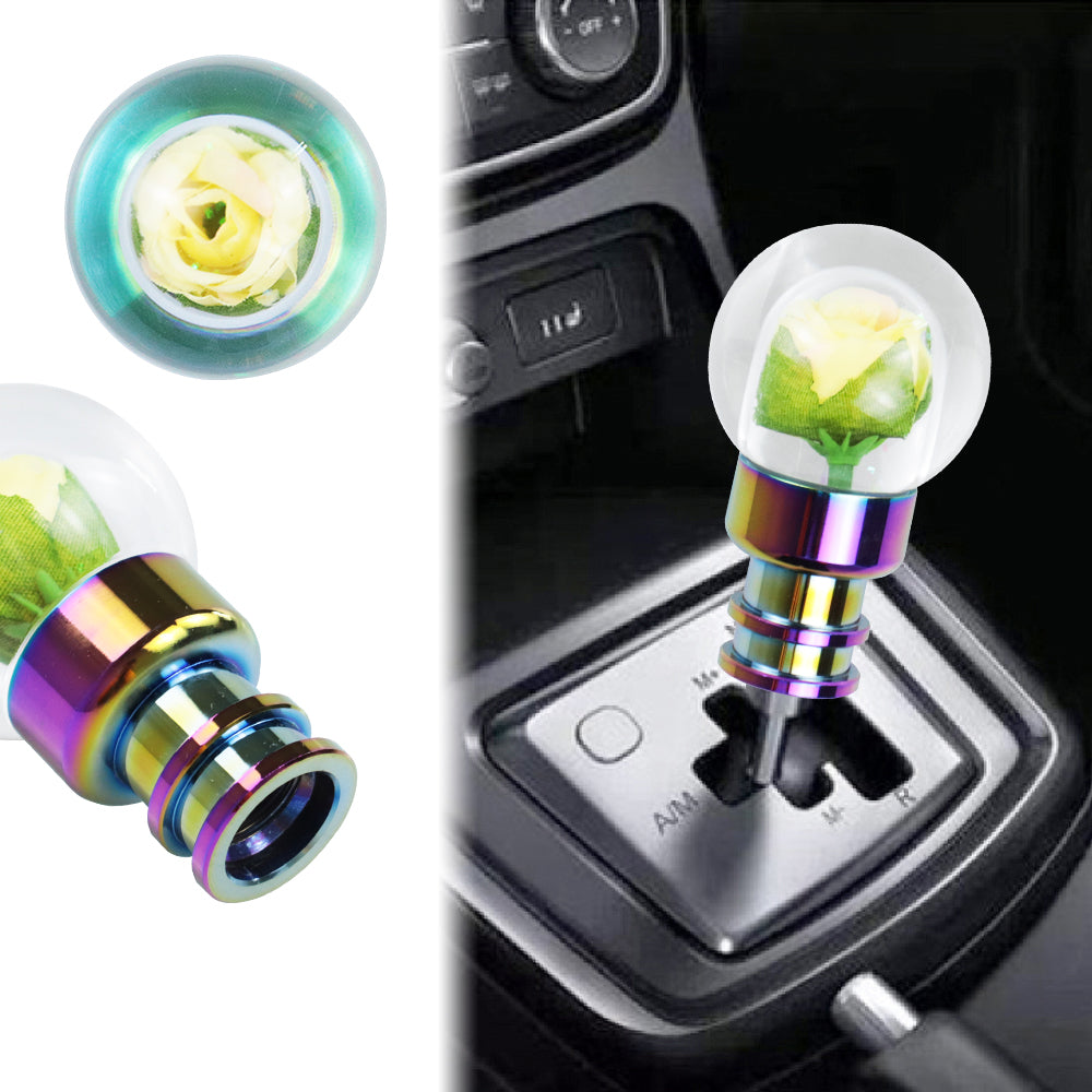 Brand New Universal Acrylic Clear Crystal Yellow Rose Flower Ball Gear Shift Knob Manual M8 M10 M12