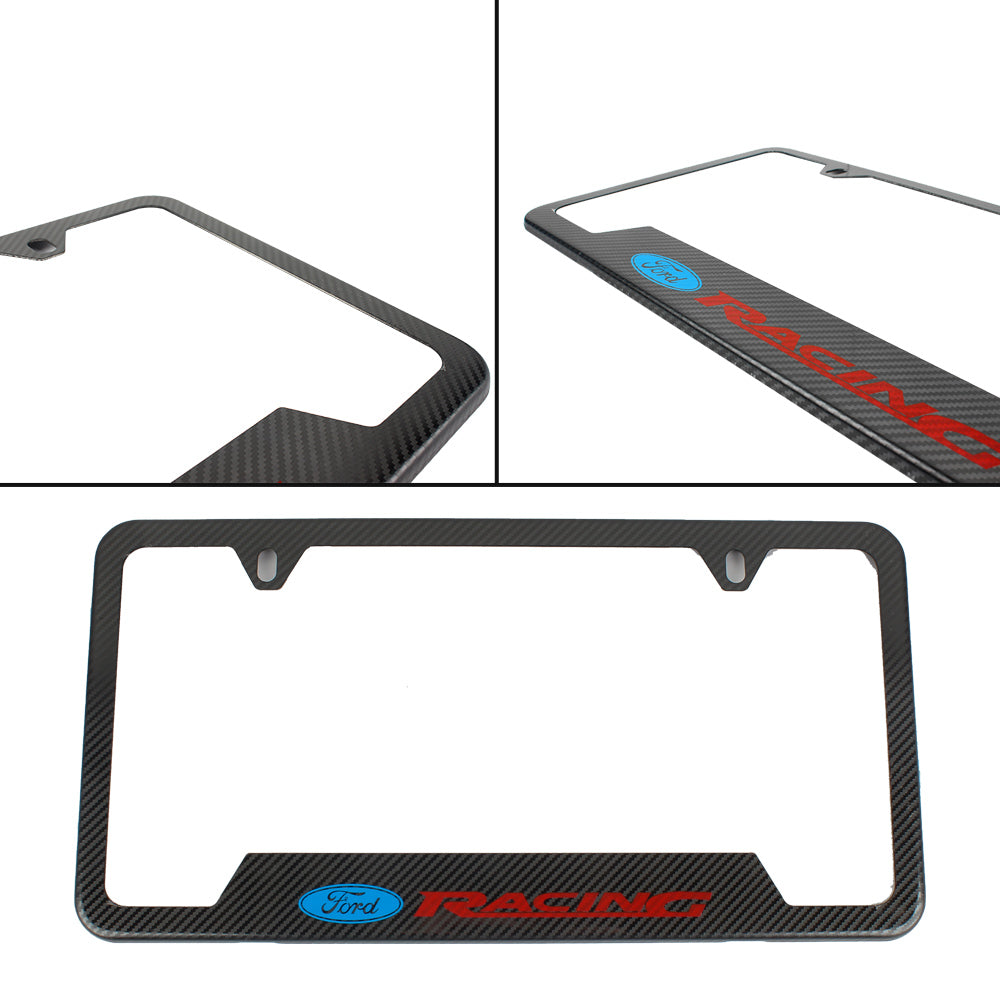 Brand New Universal 1PCS Ford Racing Metal Carbon Fiber Look License Plate Frame