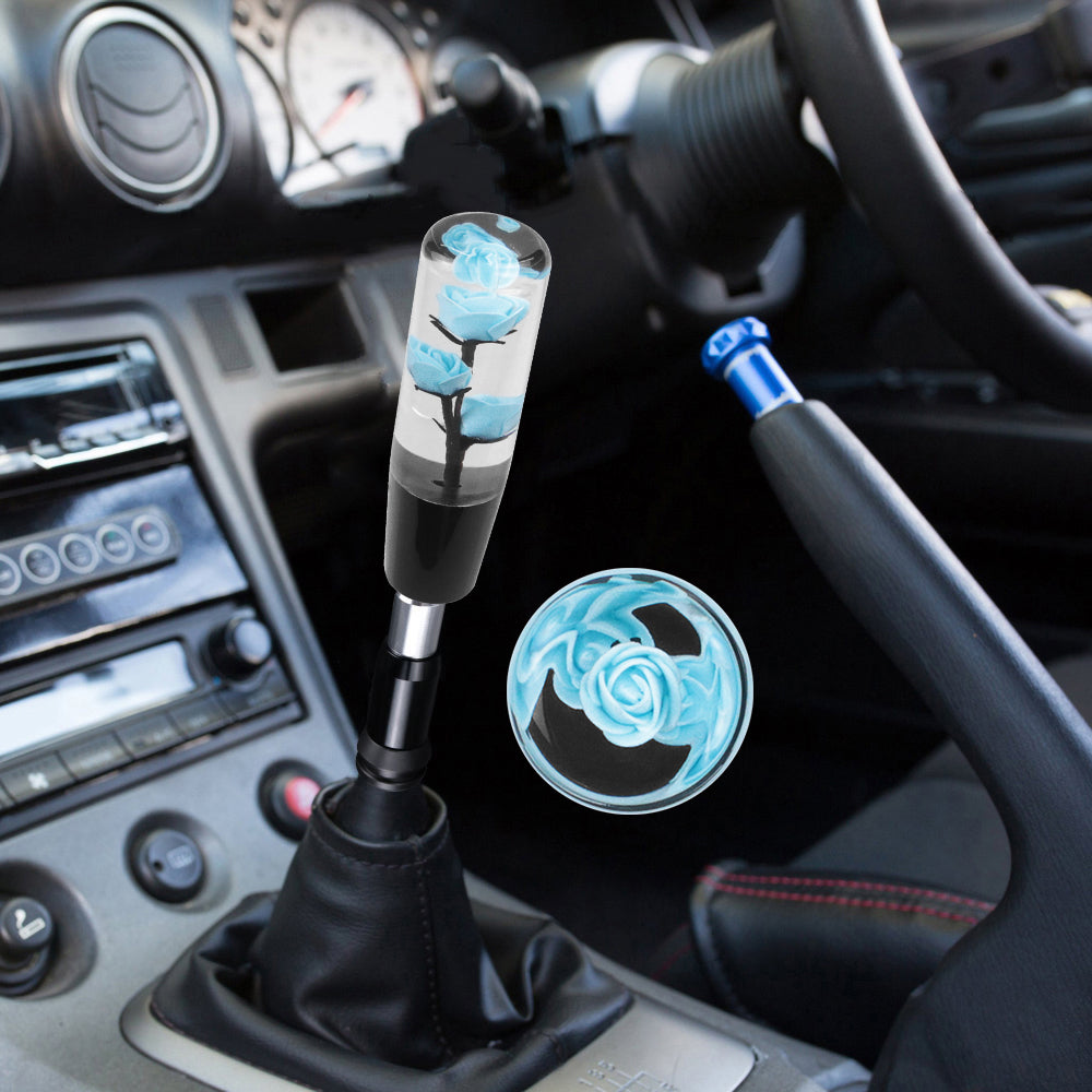 Brand New Universal JDM Crystal Rose Flowers Teal Automatic Car Gear Shift Knob Shifter