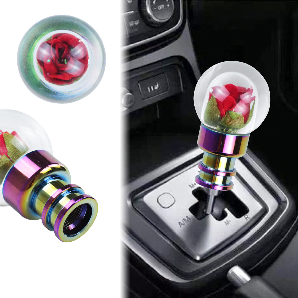 Brand New Universal Acrylic Clear Crystal Red Rose Flower Ball Gear Shift Knob Manual M8 M10 M12