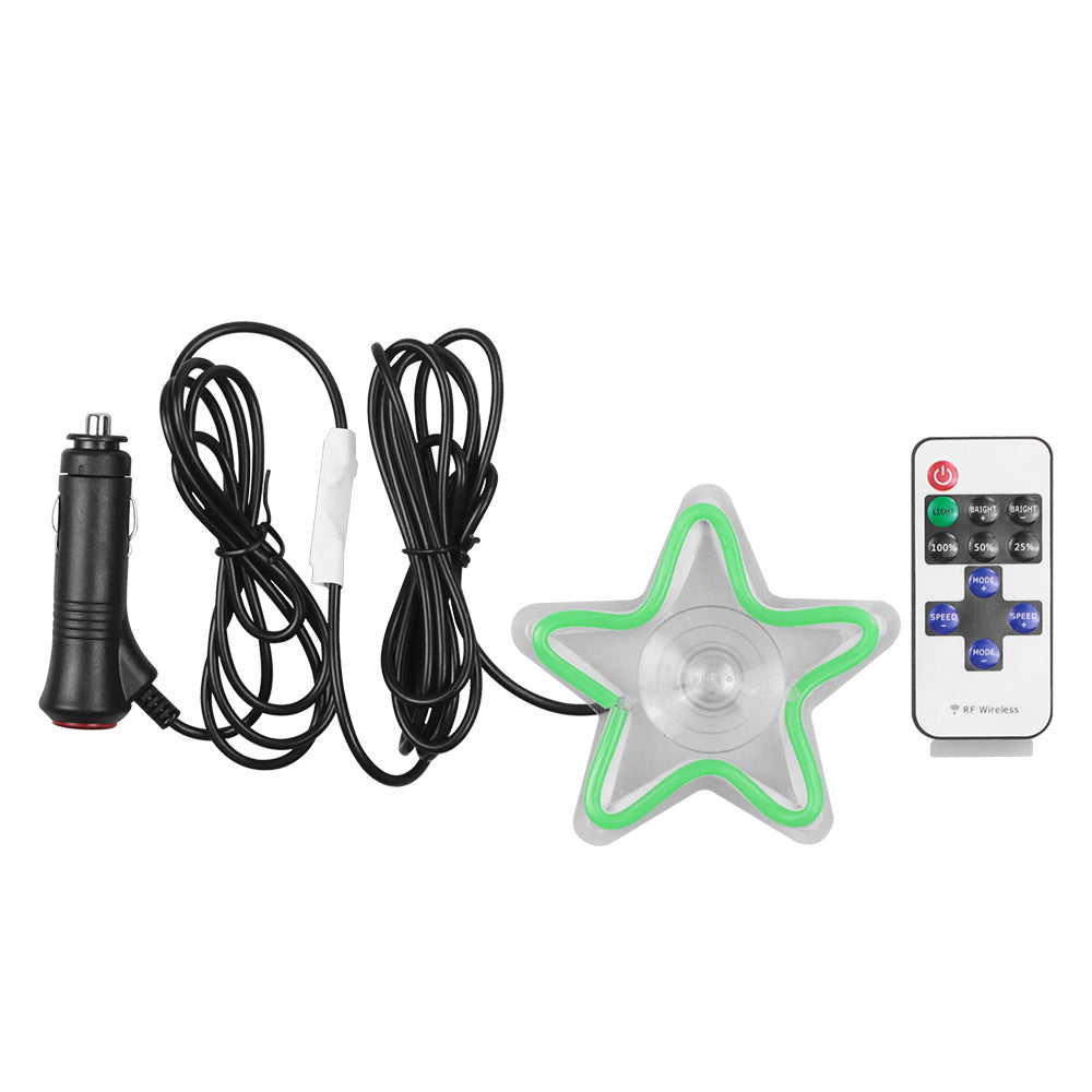 BRAND NEW UNIVERSAL STAR SHAPED GREEN LED Neon Flash Light Car Window Glow Electric Remote Control Lamp