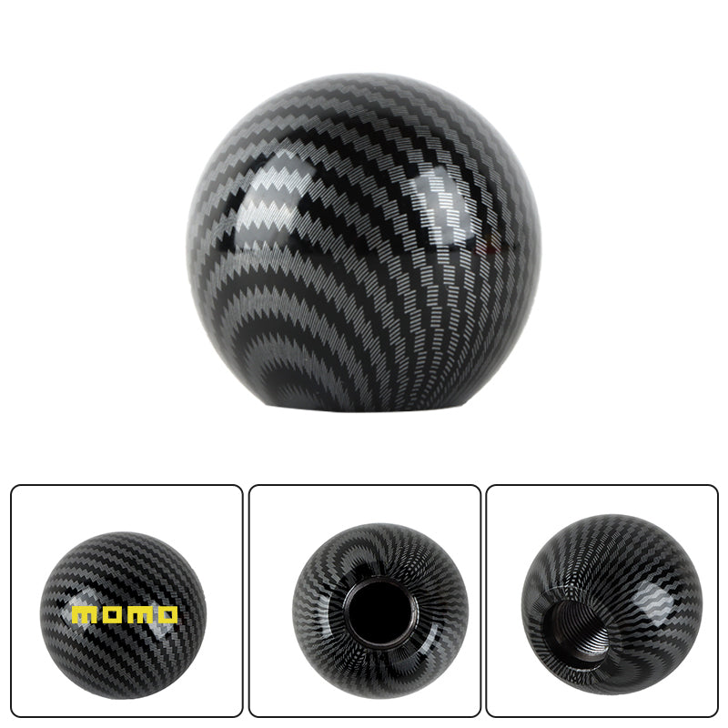 BRAND NEW UNIVERSAL MOMO JDM Aluminum Carbon Fiber Style Round Ball Manual Gear Stick Shift Knob Universal M8 M10 M12