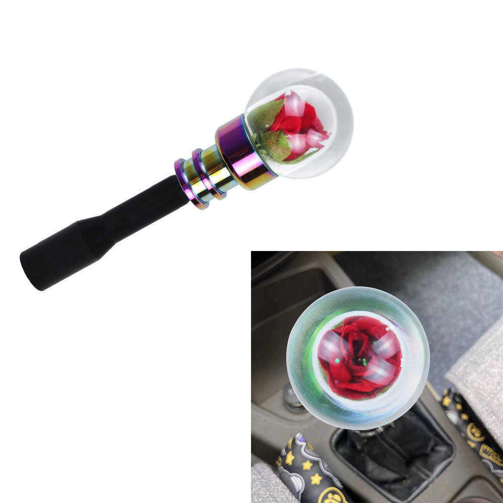 Brand New Universal Acrylic Clear Crystal Red Rose Flower Ball Manuel Gear Stick Shift Knob M8 M10 M12 & Black Shifter Extender Extension