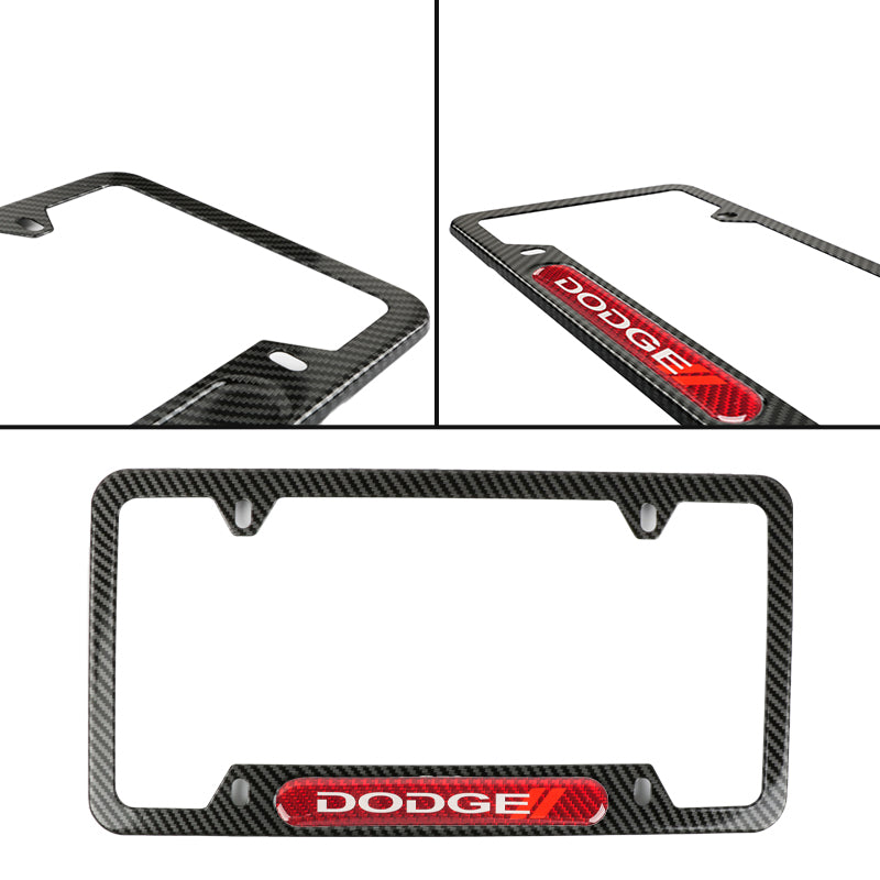 Brand New Universal 1PCS Dodge Carbon Fiber Look Metal License Plate Frame