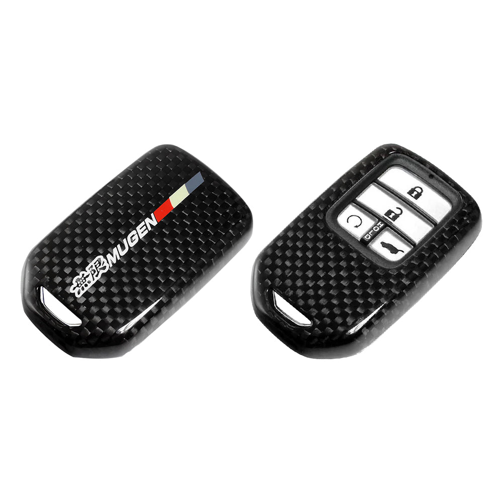 Brand New Mugen Black Real Carbon Fiber Key Fob Case Cover Shell Smart Keychain For 2016+ Honda Civic / Accord