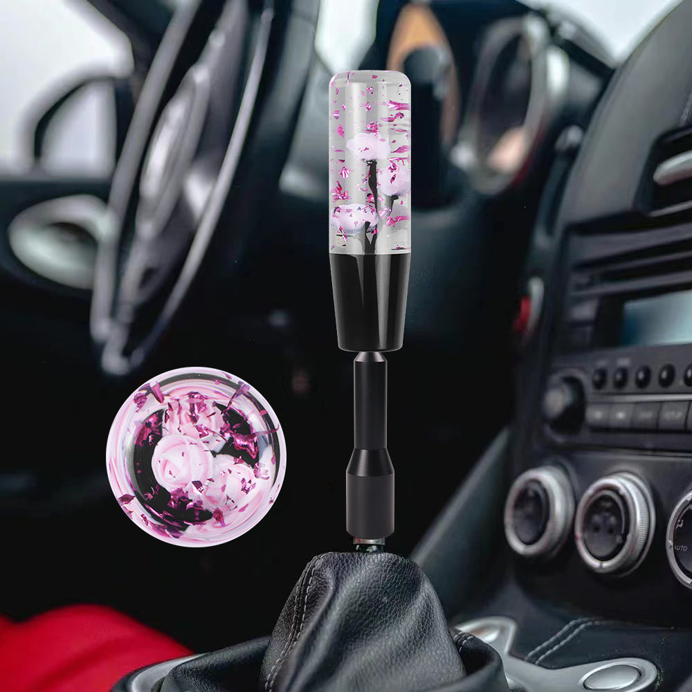 Brand New JDM Glitter Light Pink Rose Flowers Manuel Gear Stick Shift Knob M8 M10 M12 & Black Shifter Extender Extension