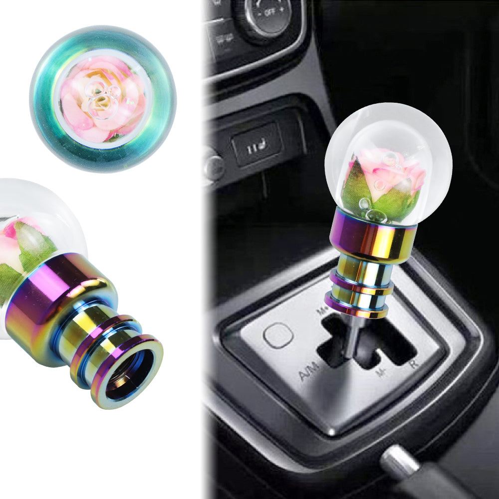 Brand New Universal Acrylic Clear Crystal Yellow /Pink Rose Flower Ball Gear Shift Knob Manual M8 M10 M12