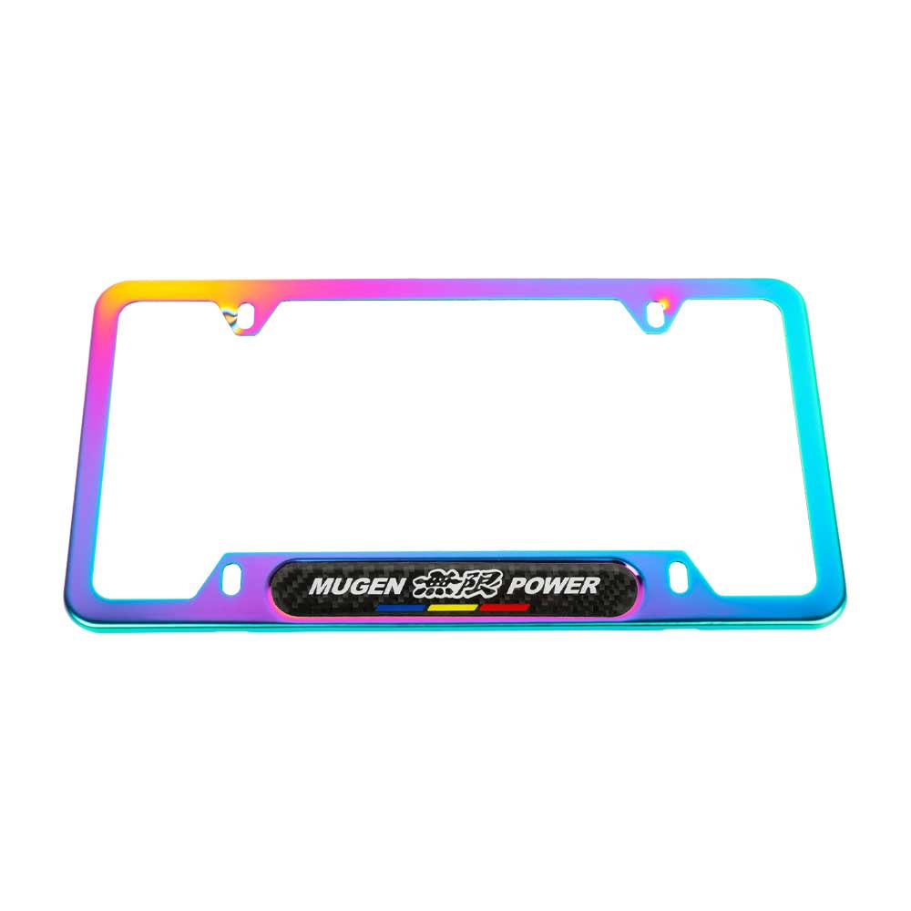 Brand New Universal 2PCS Mugen Power Neo Chrome Metal License Plate Frame