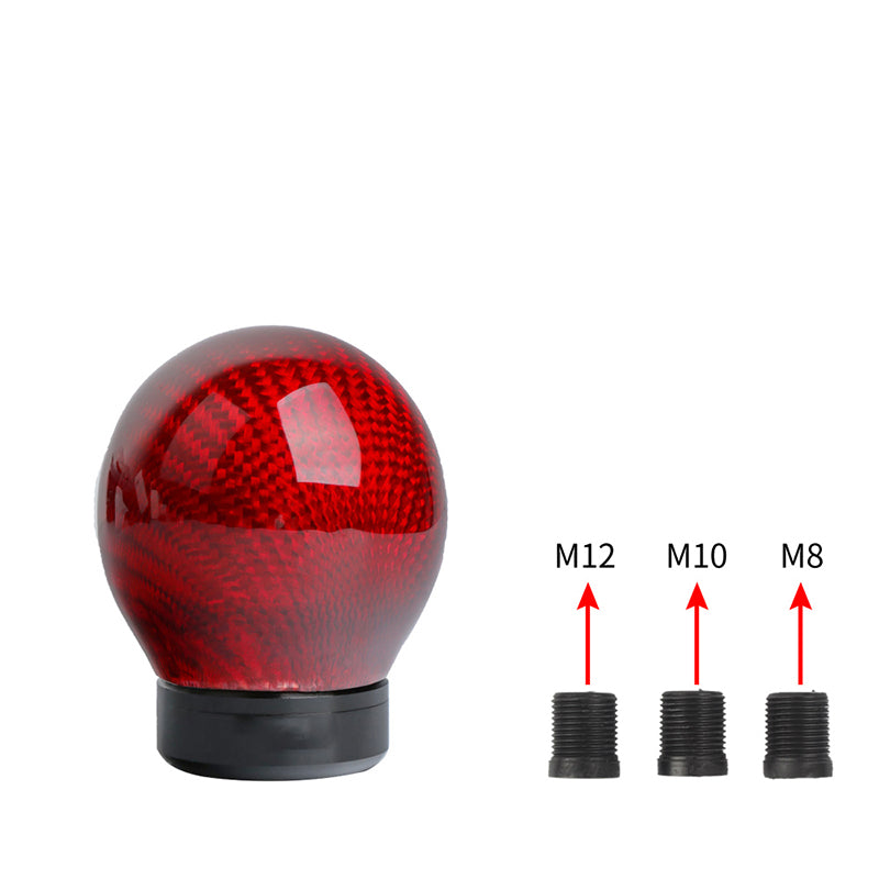 Brand New Universal Real Carbon Fiber Red Round Ball Manual Car Racing Gear Shift Knob Shifter M12 M10 M8