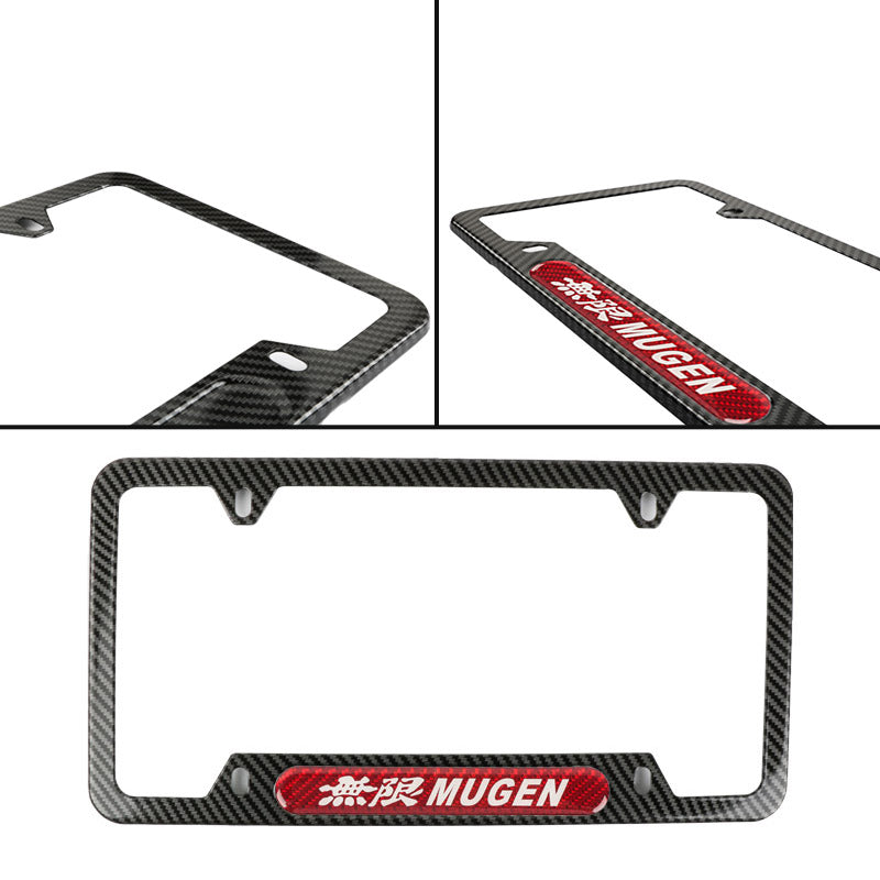 Brand New Universal 1PCS Mugen Carbon Fiber Look Metal License Plate Frame