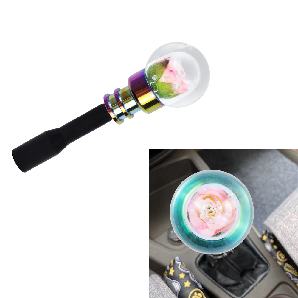 Brand New Universal Acrylic Clear Crystal Yellow/Pink Rose Flower Ball Manuel Gear Stick Shift Knob M8 M10 M12 & Black Shifter Extender Extension