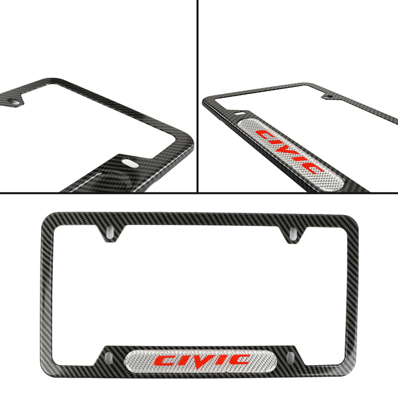 Brand New Universal 1PCS CIVIC Carbon Fiber Look Metal License Plate Frame