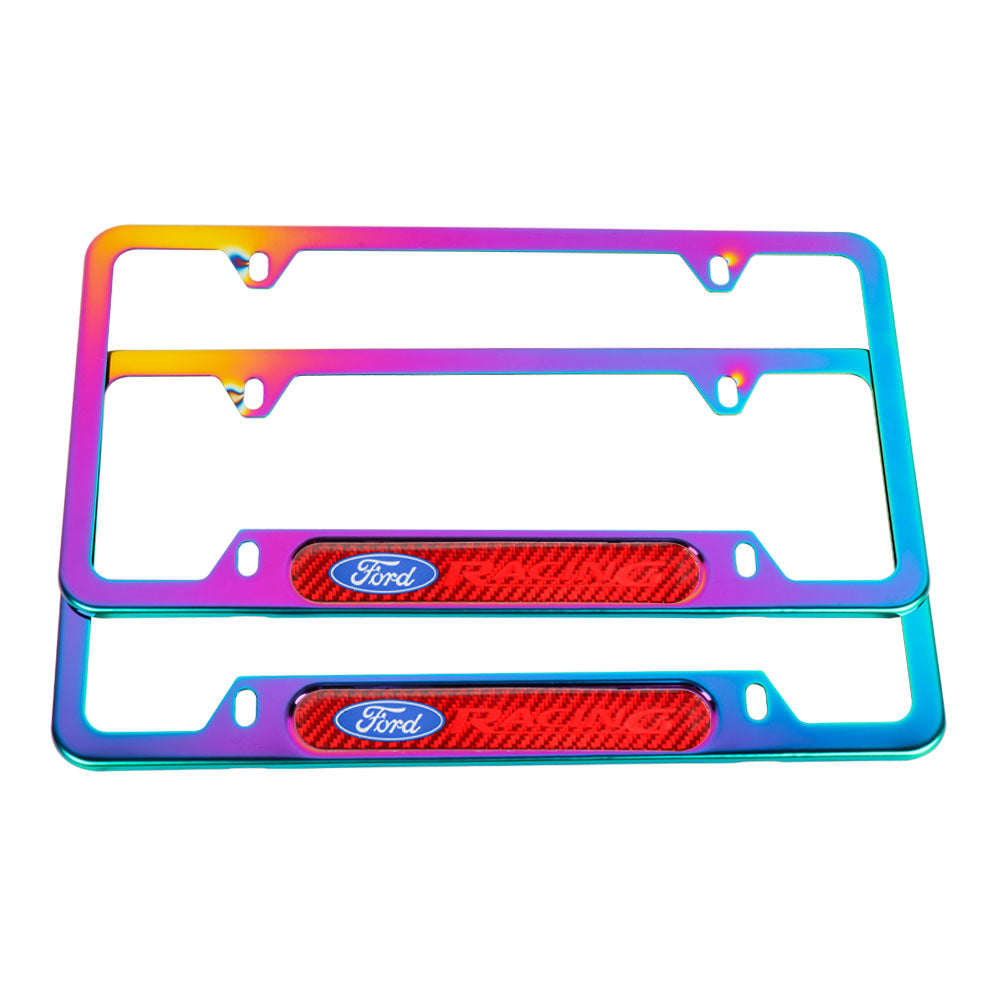 Brand New Universal 2PCS Ford Racing Neo Chrome Metal License Plate Frame