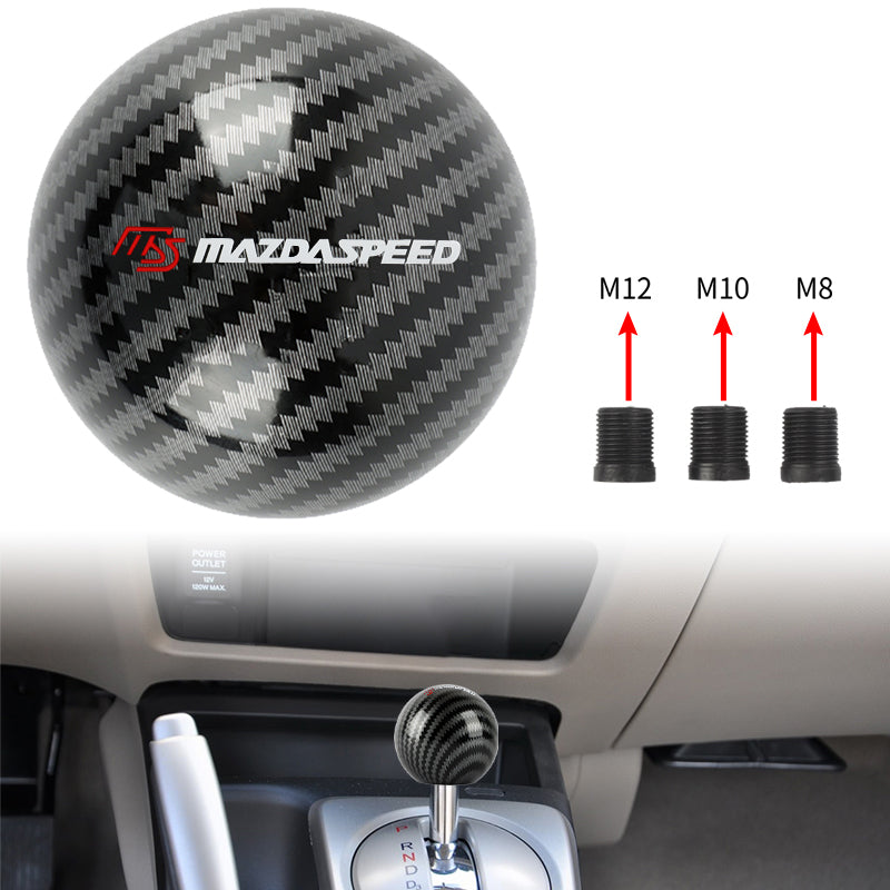 BRAND NEW UNIVERSAL MAZDASPEED JDM Aluminum Carbon Fiber Style Round Ball Manual Gear Stick Shift Knob Universal M8 M10 M12