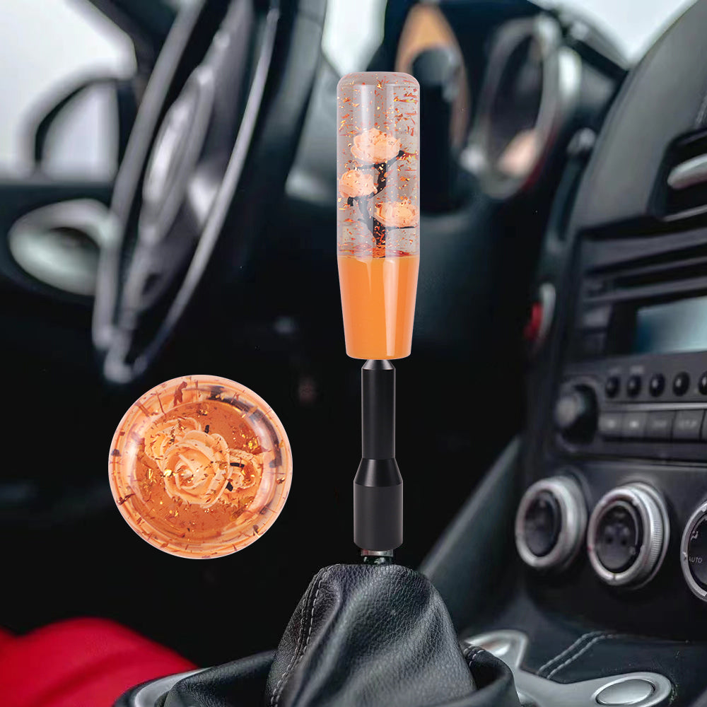 Brand New JDM Glitter Orange Rose Flowers Manuel Gear Stick Shift Knob M8 M10 M12 & Black Shifter Extender Extension