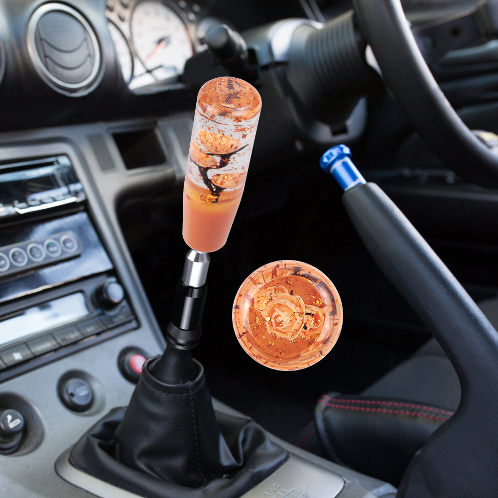 Brand New Glitter Orange Rose Flower Stick Shift Knob Automatic Gear Shifter