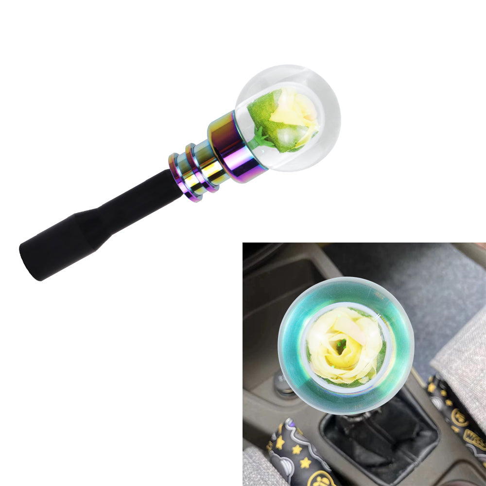 Brand New Universal Acrylic Clear Crystal Yellow Rose Flower Ball Manuel Gear Stick Shift Knob M8 M10 M12 & Black Shifter Extender Extension