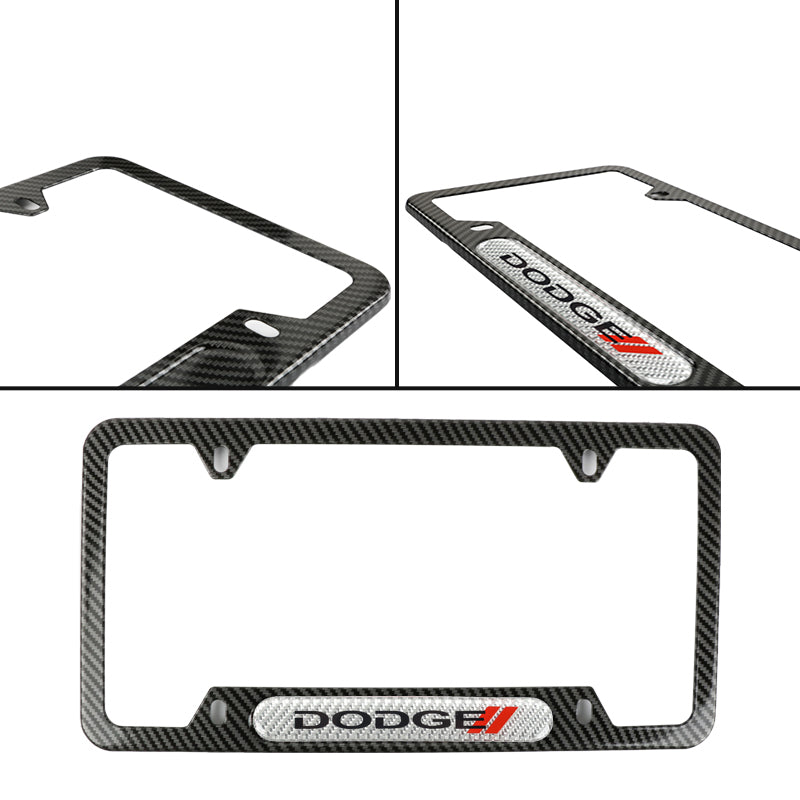 Brand New Universal 1PCS Dodge Carbon Fiber Look Metal License Plate Frame