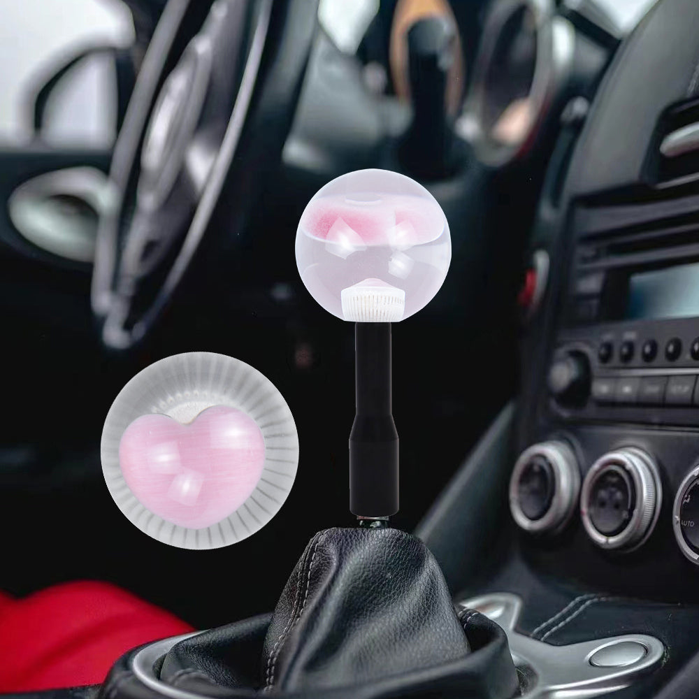 Brand New Universal Round Ball Heart Pink Crystal Clear Manual Gear Shift Knob Shifter M8 M10 M12 & Black Shifter Extender Extension