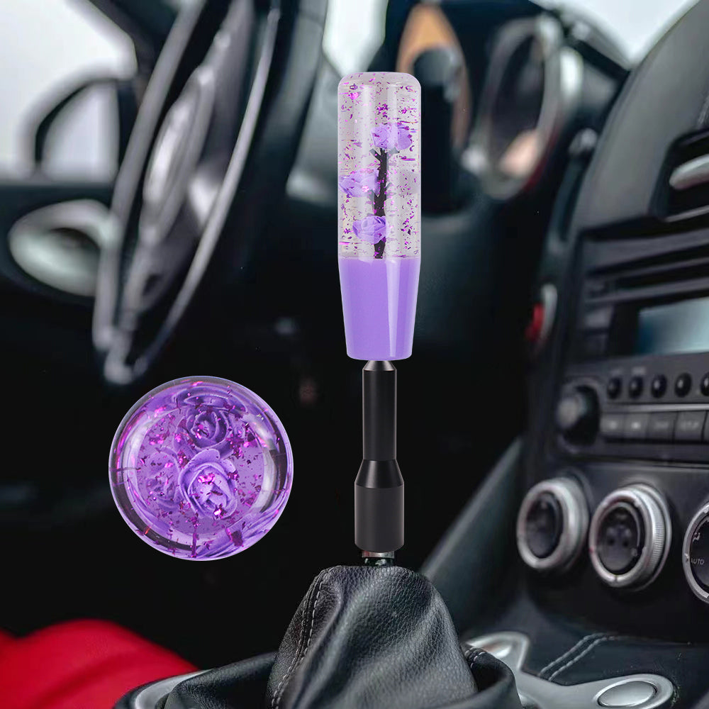 Brand New JDM Glitter Purple Rose Flowers Manuel Gear Stick Shift Knob M8 M10 M12 & Black Shifter Extender Extension