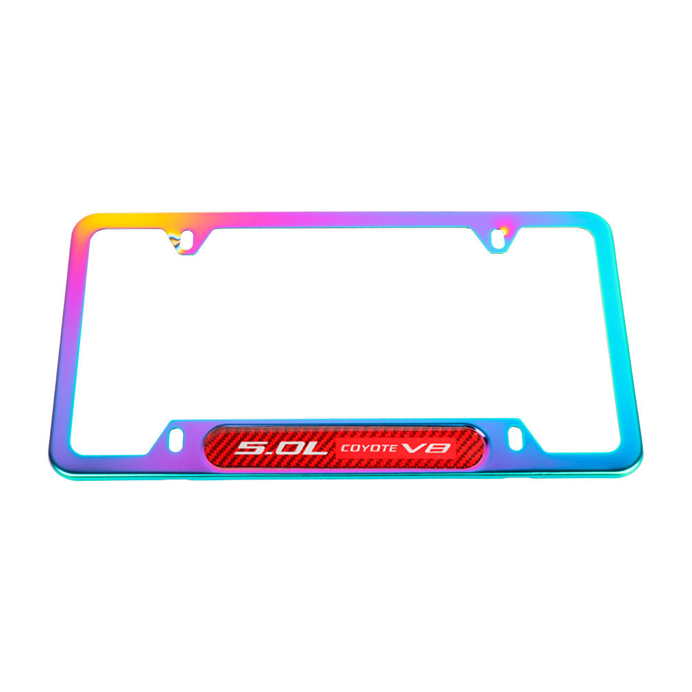 Brand New Universal 2PCS 5.0L COYOTE V8 Neo Chrome Metal License Plate Frame