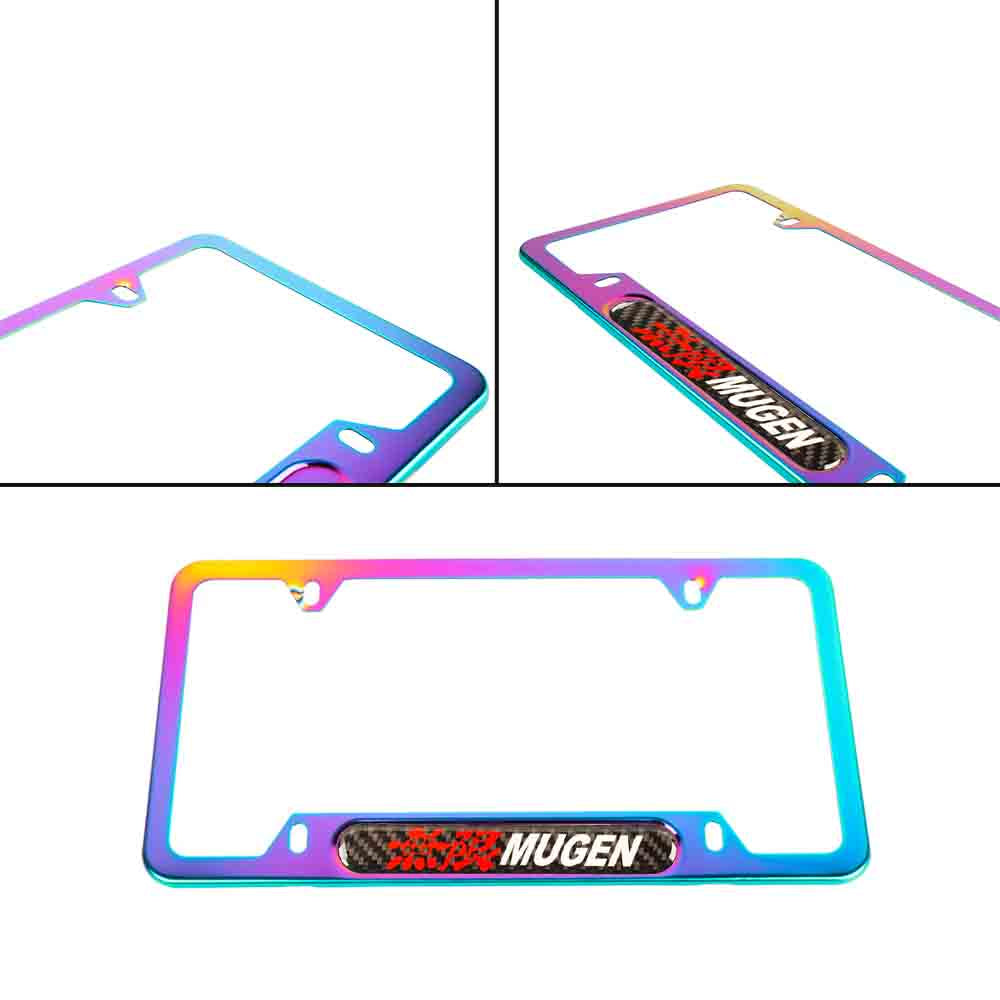 Brand New Universal 1PCS MUGEN Neo Chrome Metal License Plate Frame