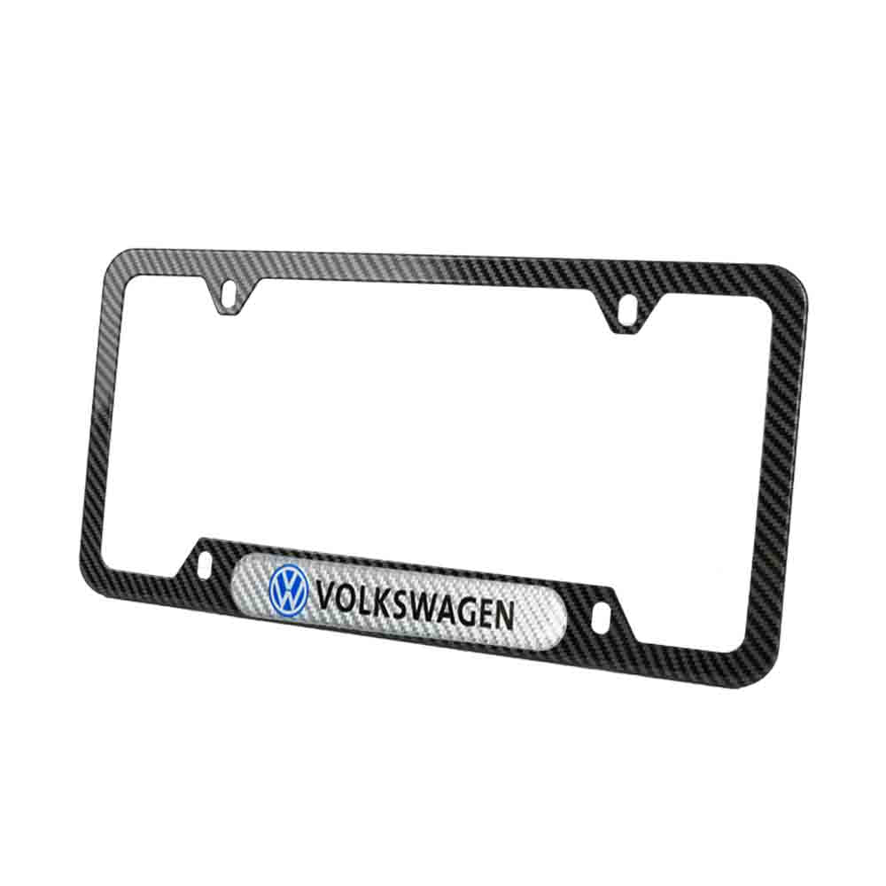 Brand New Universal 2PCS Volkswagen Carbon Fiber Look Metal License Plate Frame