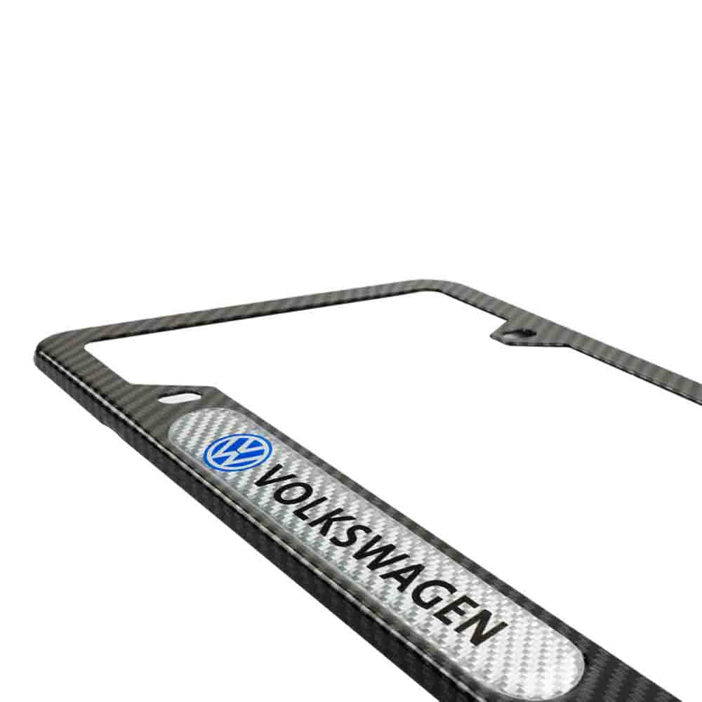 Brand New Universal 2PCS Volkswagen Carbon Fiber Look Metal License Plate Frame