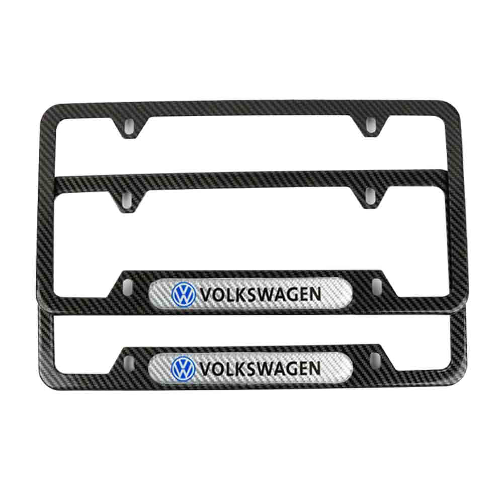 Brand New Universal 2PCS Volkswagen Carbon Fiber Look Metal License Plate Frame