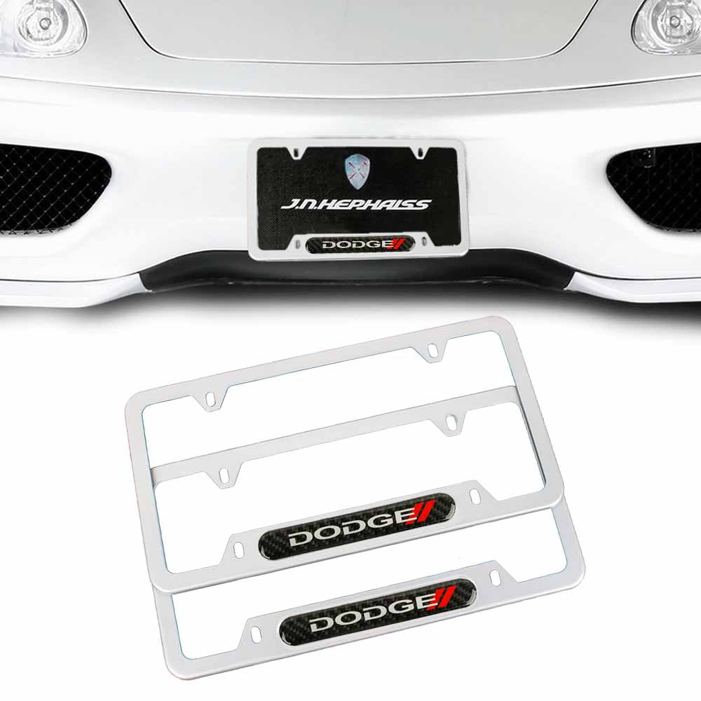 Brand New Universal 2PCS Dodge Silver Metal License Plate Frame