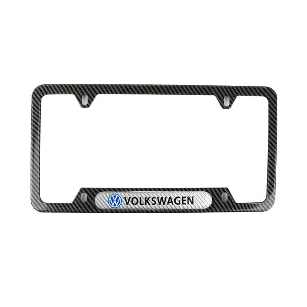 Brand New Universal 2PCS Volkswagen Carbon Fiber Look Metal License Plate Frame