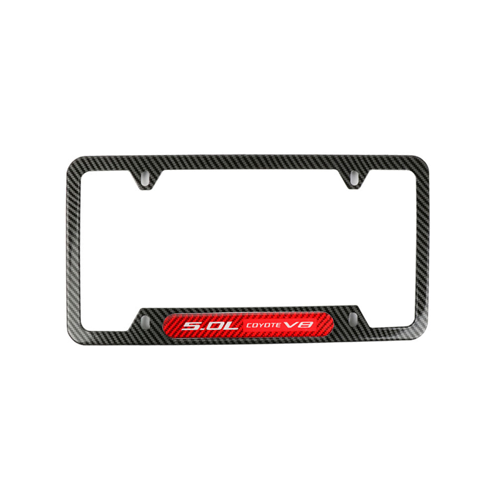 Brand New Universal 2PCS 5.0L COYOTE V8 Carbon Fiber Look Metal License Plate Frame