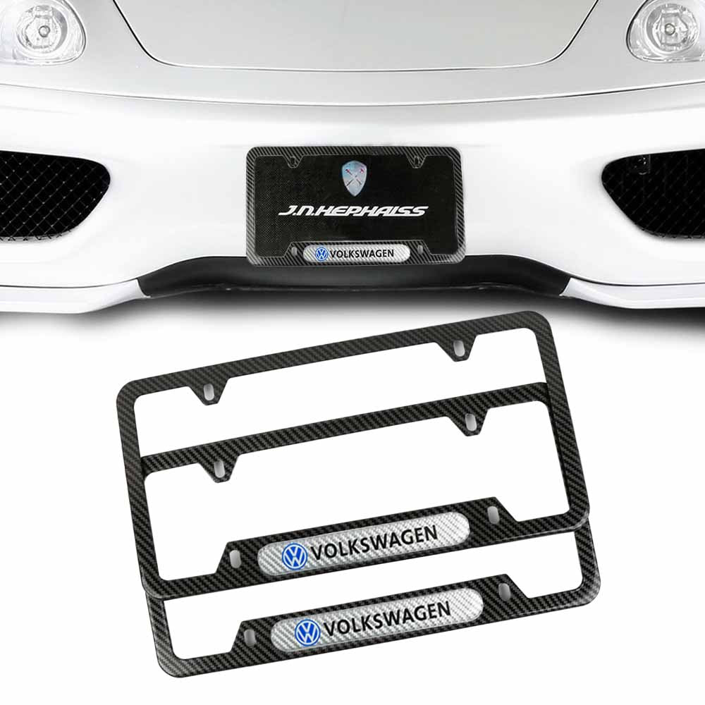 Brand New Universal 2PCS Volkswagen Carbon Fiber Look Metal License Plate Frame