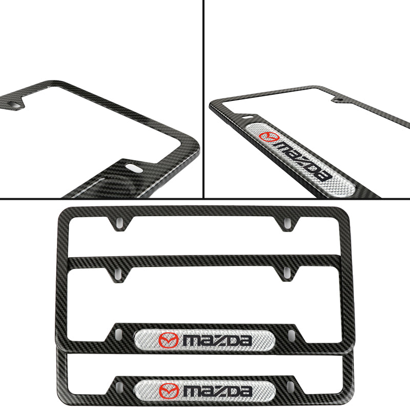 Brand New Universal 2PCS Mazda Carbon Fiber Look Metal License Plate Frame