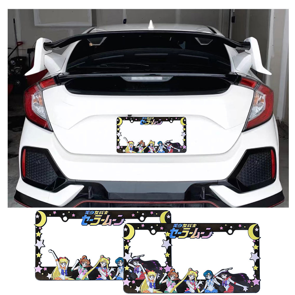 Brand New Universal 2PCS Anime Sailor Moon ABS Plastic Black License Plate Frame