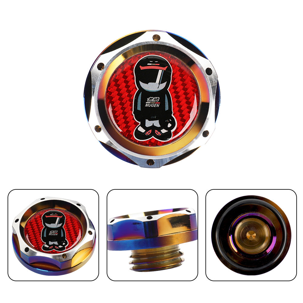 Brand New Jdm Mugen Racer Burnt Blue Engine Oil Cap With Real Carbon Fiber Mugen Racer Sticker Emblem For Honda / Acura