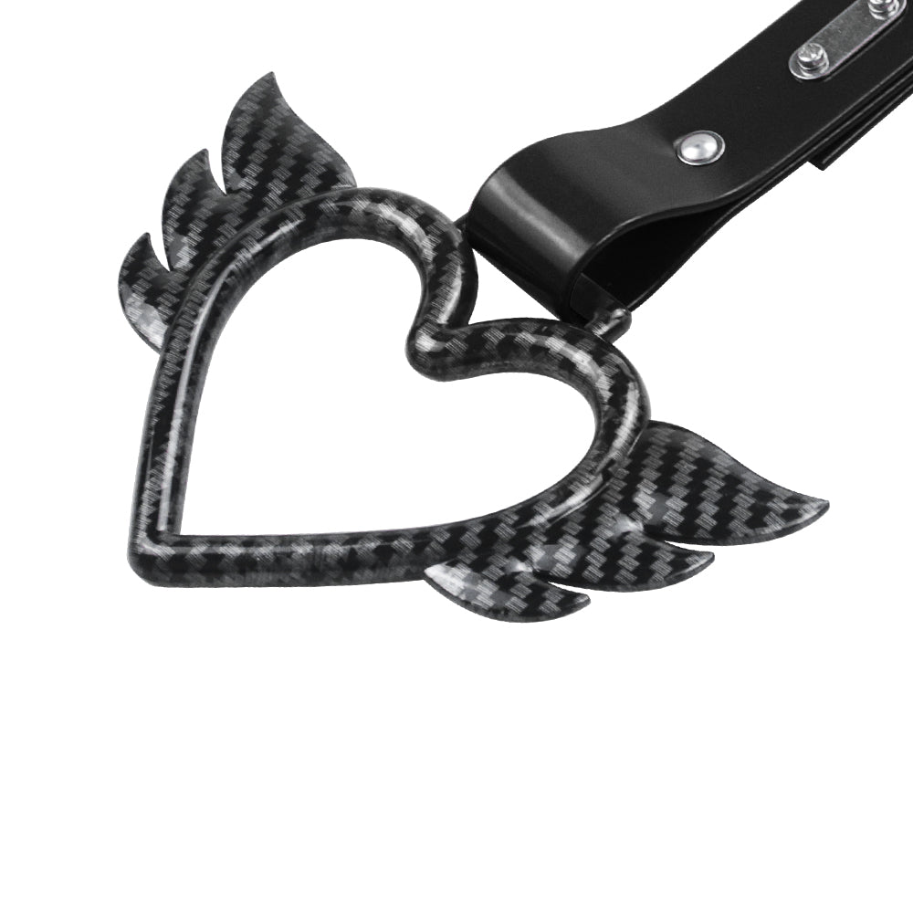 Brand New Angel Wing Heart Carbon Fiber JDM TSURIKAWA Ring Subway Train Bus Handle Black Strap Charm Drift