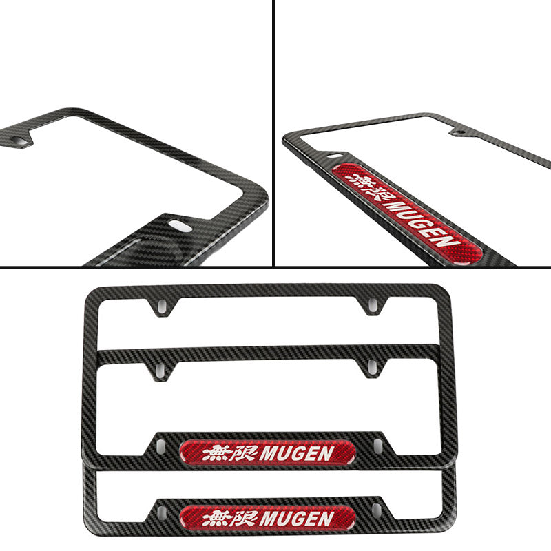 Brand New Universal 2PCS Mugen Carbon Fiber Look Metal License Plate Frame