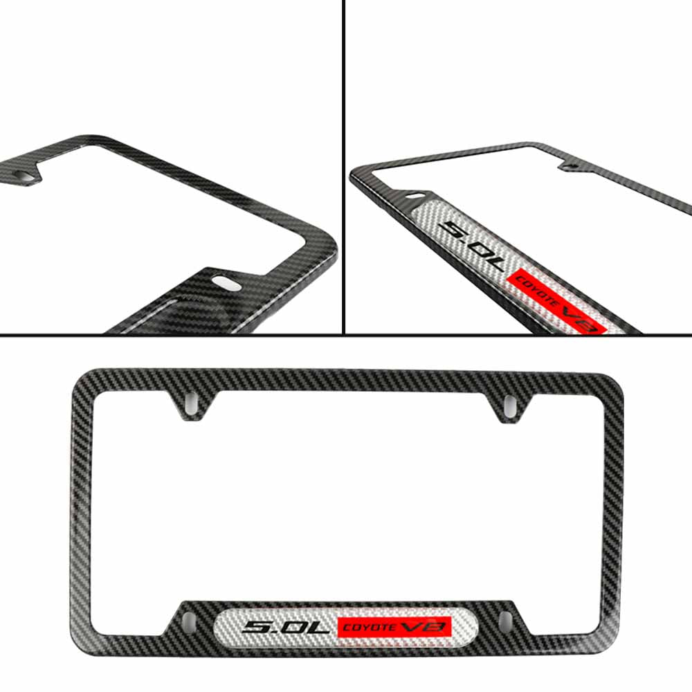 Brand New Universal 1PCS 5.0L COYOTE V8 Carbon Fiber Look Metal License Plate Frame