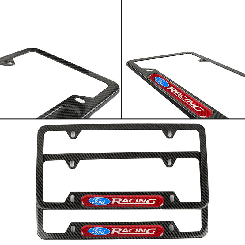 Brand New Universal 2PCS Ford Racing Carbon Fiber Look Metal License Plate Frame