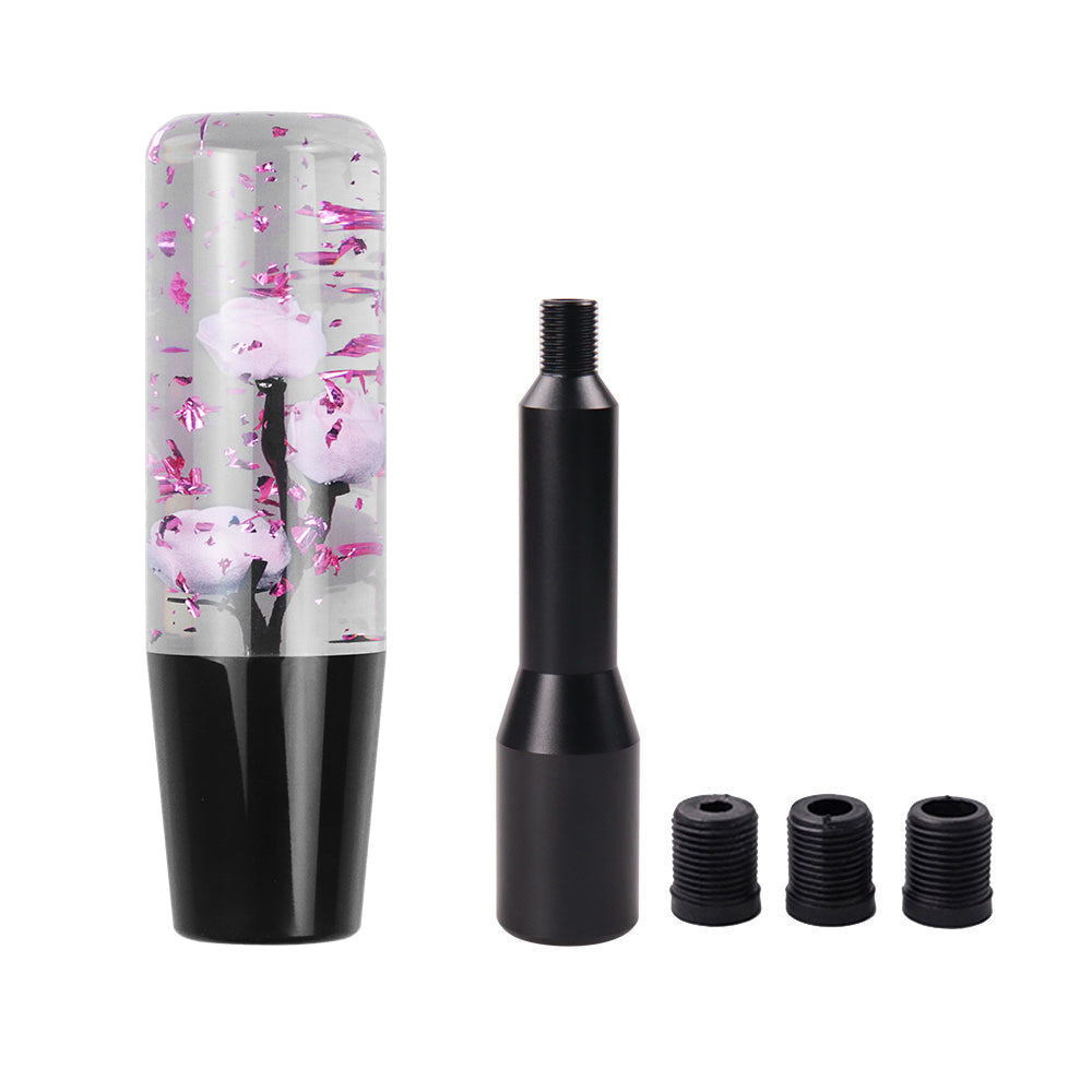 Brand New JDM Glitter Light Pink Rose Flowers Manuel Gear Stick Shift Knob M8 M10 M12 & Black Shifter Extender Extension