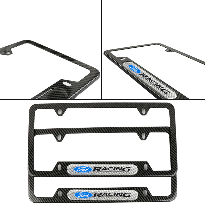 Brand New Universal 2PCS Ford Racing Carbon Fiber Look Metal License Plate Frame