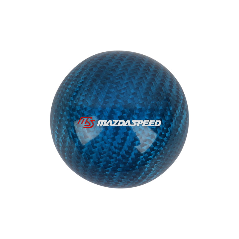 Brand New Universal Mazdaspeed Car Gear Shift Knob Round Ball Shape Blue Real Carbon Fiber M8 M10 M12