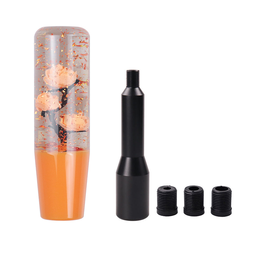 Brand New JDM Glitter Orange Rose Flowers Manuel Gear Stick Shift Knob M8 M10 M12 & Black Shifter Extender Extension