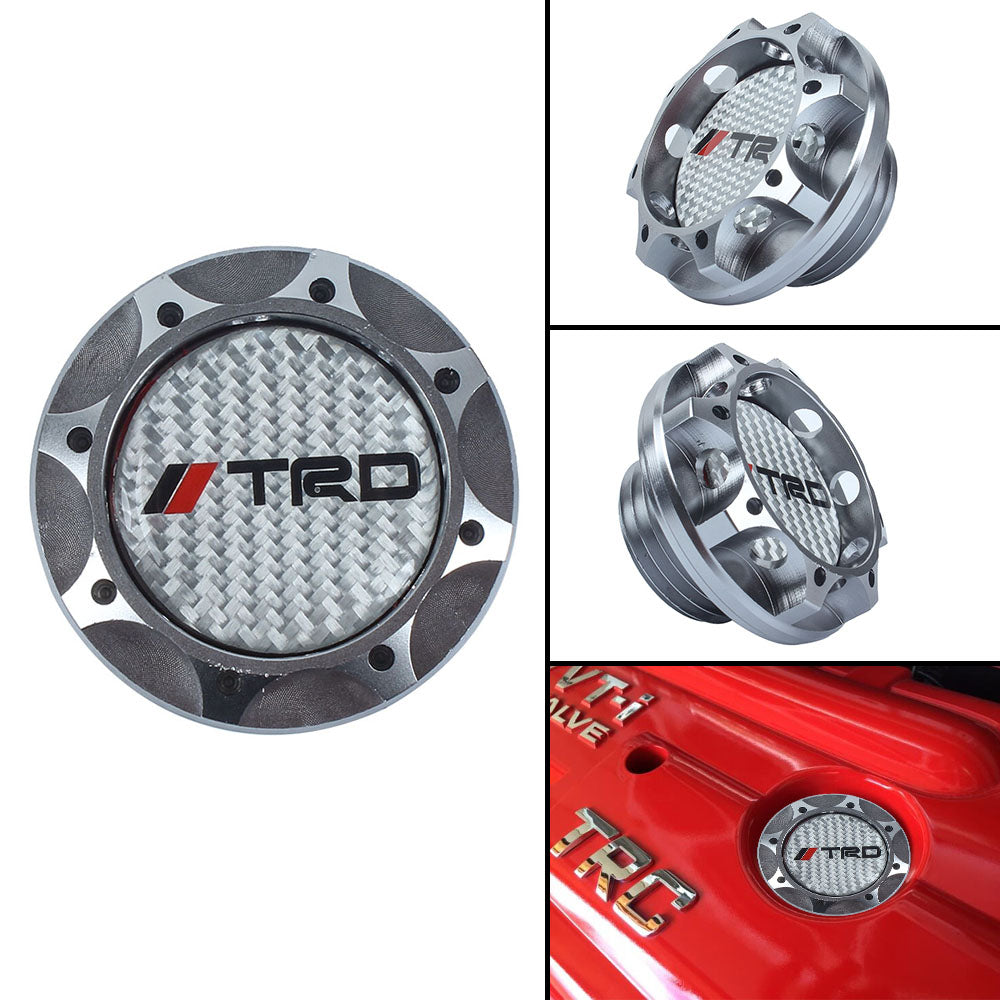 Brand New Toyota TRD Real Carbon Fiber Sticker ALUMNIUM Silver Billet Engine Oil FILLER Cap