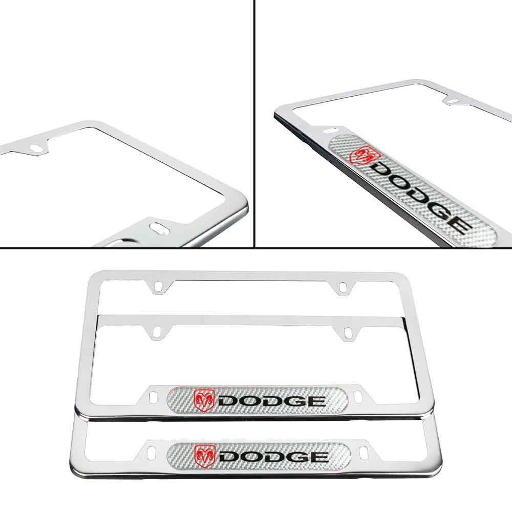 Brand New Universal 2PCS DODGE Chrome Metal License Plate Frame